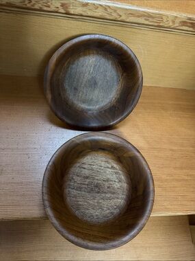 Set of 2 MCM Walnut Wooden Serving/Salad Bowls in Brown